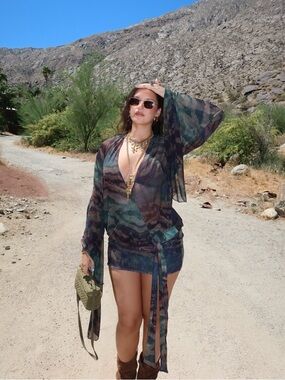 Jaded London Sheer Camo Wrap Cover-Up in Green and Navy